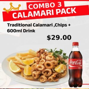(COMBO 3) Traditional Calamari , Small Chips +  600ml Drink