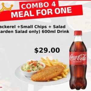 (COMBO 4) Mackerel +Small Chips + Salad (Garden Salad only) 600ml Drink