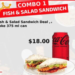 (COMBO 1) Fish & Salad Sandwich Deal , Coke 375 ml can
