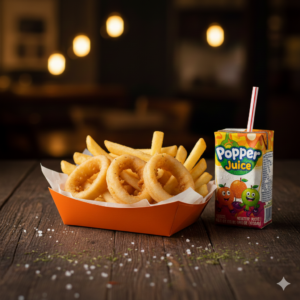 KIDS PACK ( 3 CALMARI RINGS with CHIPS & POPPER )